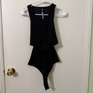 Victoria Sport Black Sleeveless Wrap Bodysuit Small